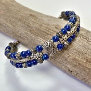 🔵 Blue & Silver Beaded Bracelet Lobster Claw Closure